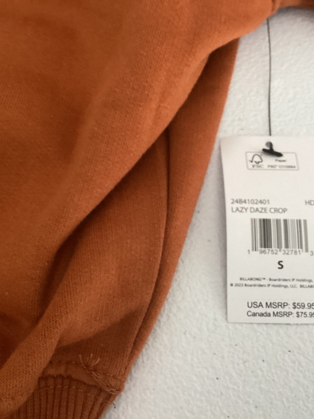 Billabong Women’s Lazy Daze Cropped Hoodie Burnt Orange Rust Small  NWT Surf - Picture 8 of 13